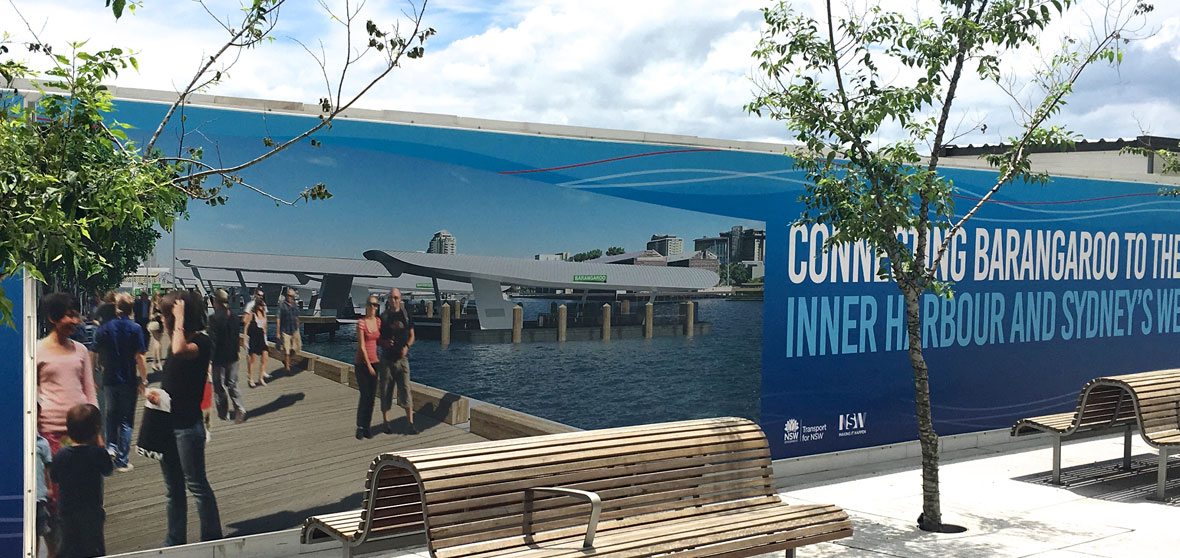 Vinyl Banners on Timber Hoarding for Sydney Ferries Transport for NSW by Mesh Direct