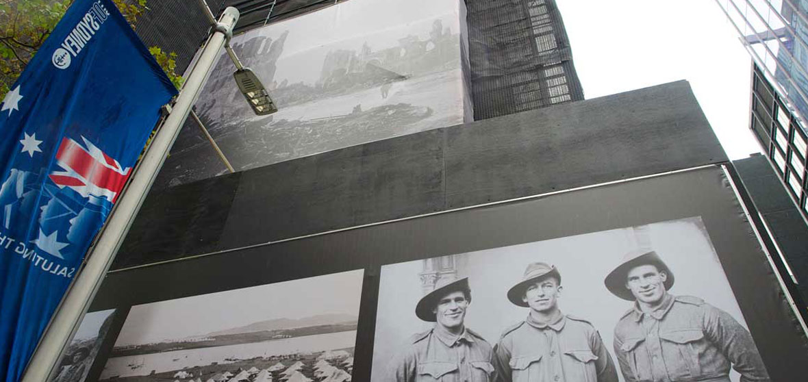Martin Place Building Wrap Installation for Anzac Day Tribute by Mesh Direct