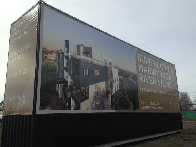 Vinyl Banners on Shipping Container for Eight Development by Mesh Direct